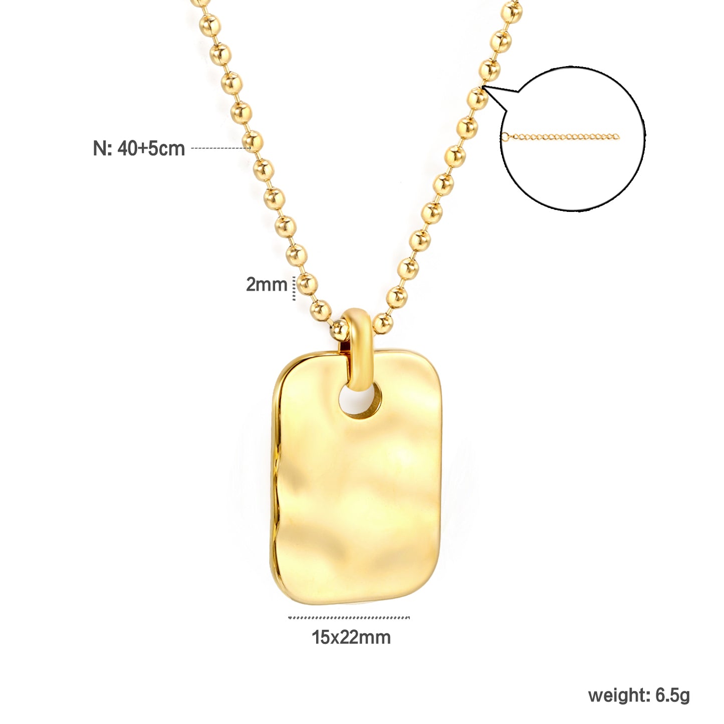 40+5cm 18K Gold Stainless Steel Jewelry Necklaces Blank Engrave Plated square-shaped Coin Pendant