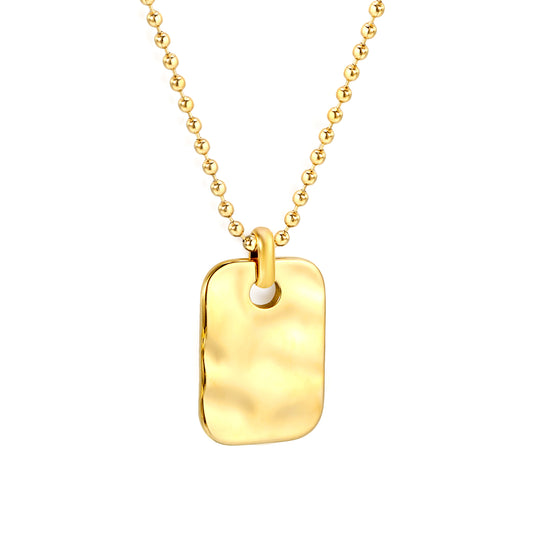 40+5cm 18K Gold Stainless Steel Jewelry Necklaces Blank Engrave Plated square-shaped Coin Pendant