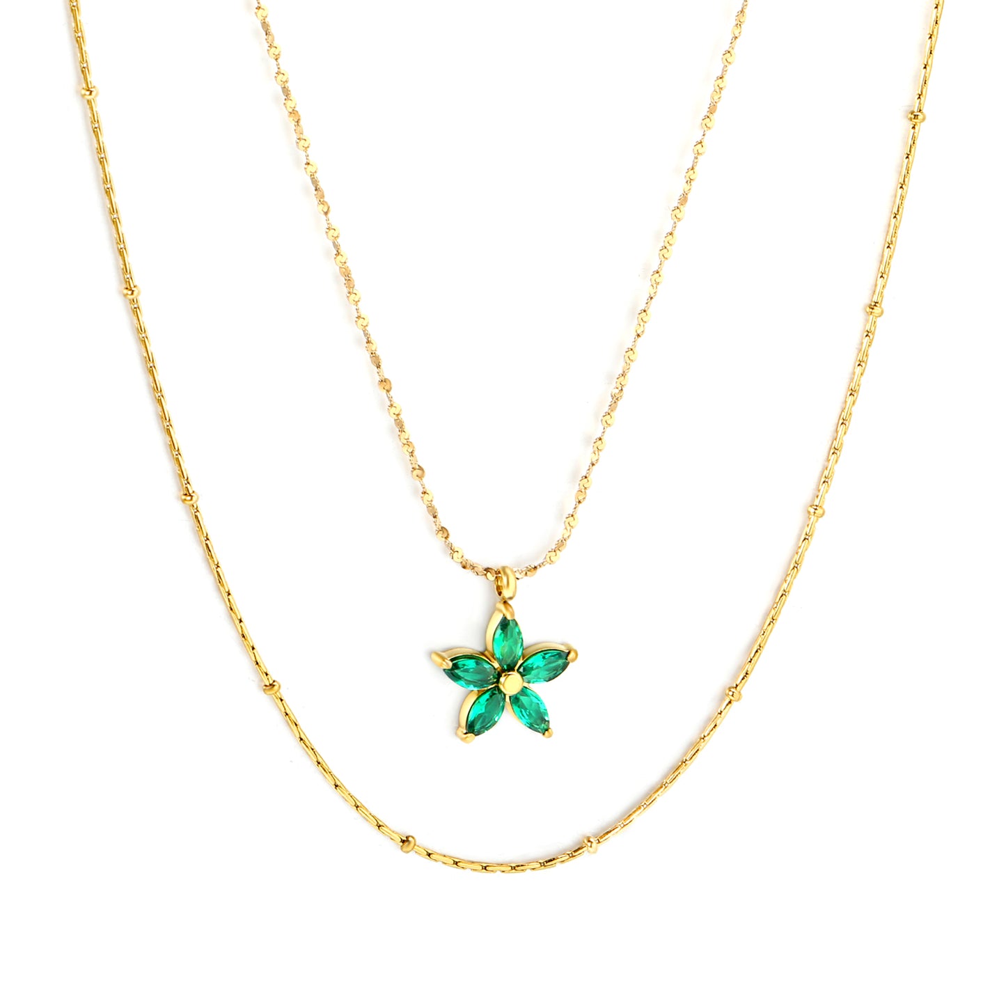 45+40+5cm Waterproof 18k Gold Plated Stainless Steel 12*12mm Zircon Flower Pendant Necklace Jewelry