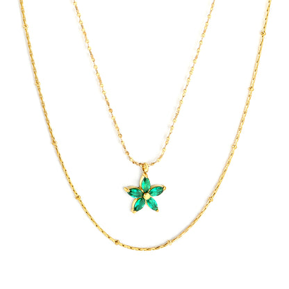 45+40+5cm Waterproof 18k Gold Plated Stainless Steel 12*12mm Zircon Flower Pendant Necklace Jewelry