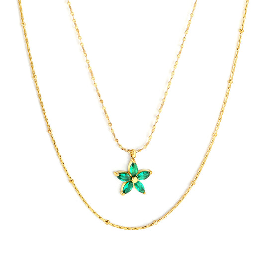 45+40+5cm Waterproof 18k Gold Plated Stainless Steel 12*12mm Zircon Flower Pendant Necklace Jewelry