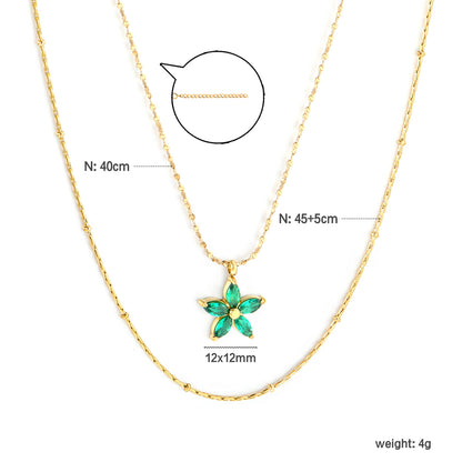 45+40+5cm Waterproof 18k Gold Plated Stainless Steel 12*12mm Zircon Flower Pendant Necklace Jewelry