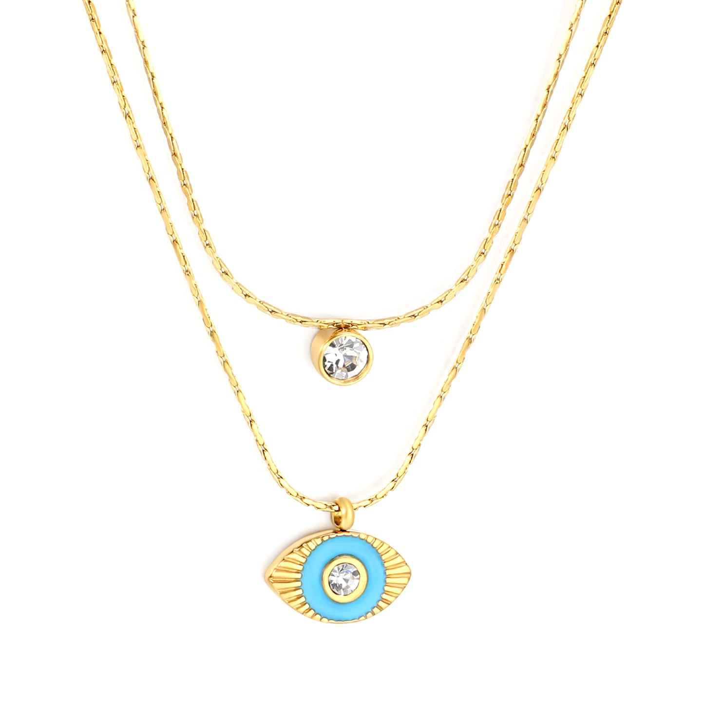 Stainless Steel Double-Layer Chain with Eye Pendant 18k gold plated