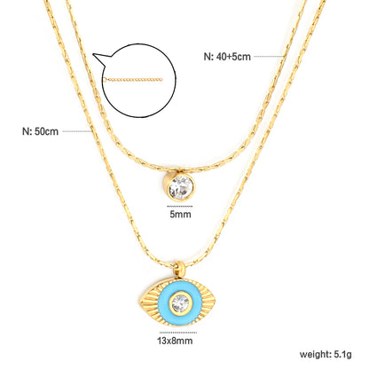 Stainless Steel Double-Layer Chain with Eye Pendant 18k gold plated