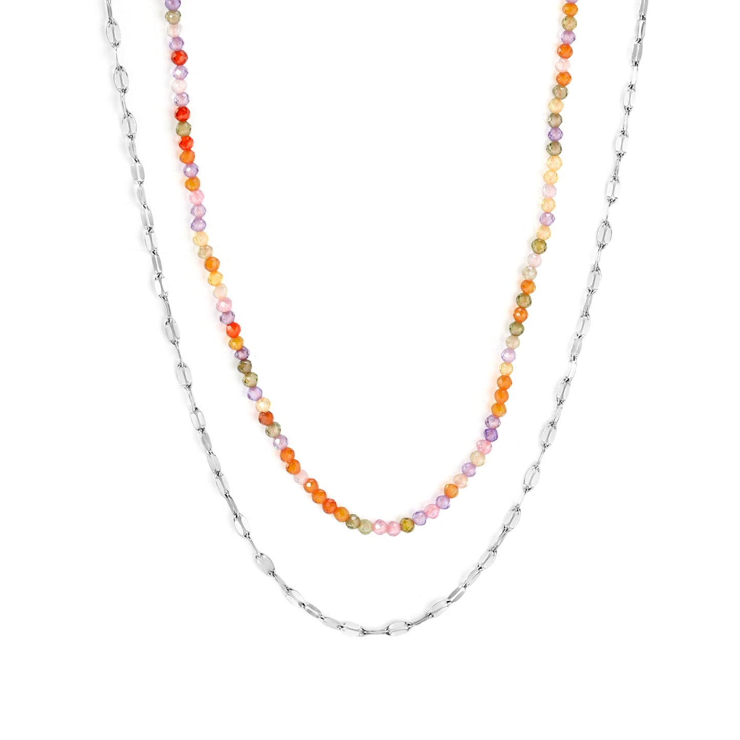 Bohemian Summer Beach Style Stainless Steel Double - Layer Chain with Beaded Necklace