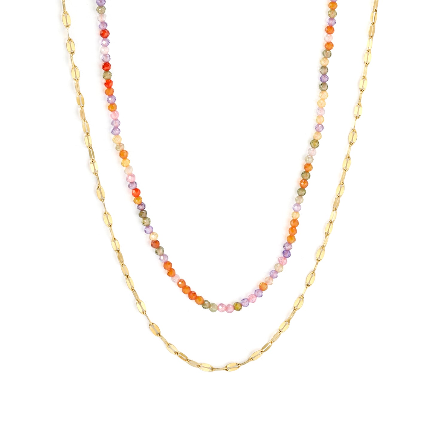 Bohemian Summer Beach Style Stainless Steel Double - Layer Chain with Beaded Necklace