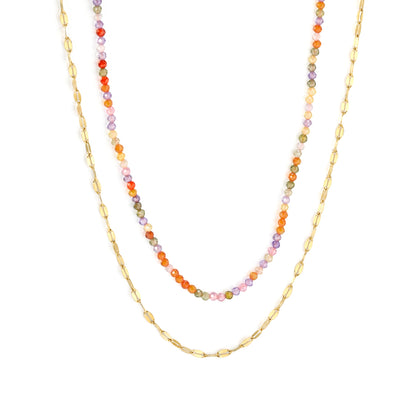 Bohemian Summer Beach Style Stainless Steel Double - Layer Chain with Beaded Necklace