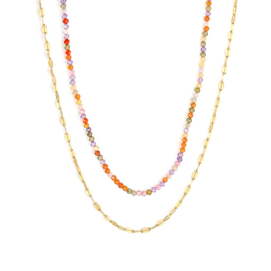 Bohemian Summer Beach Style Stainless Steel Double - Layer Chain with Beaded Necklace