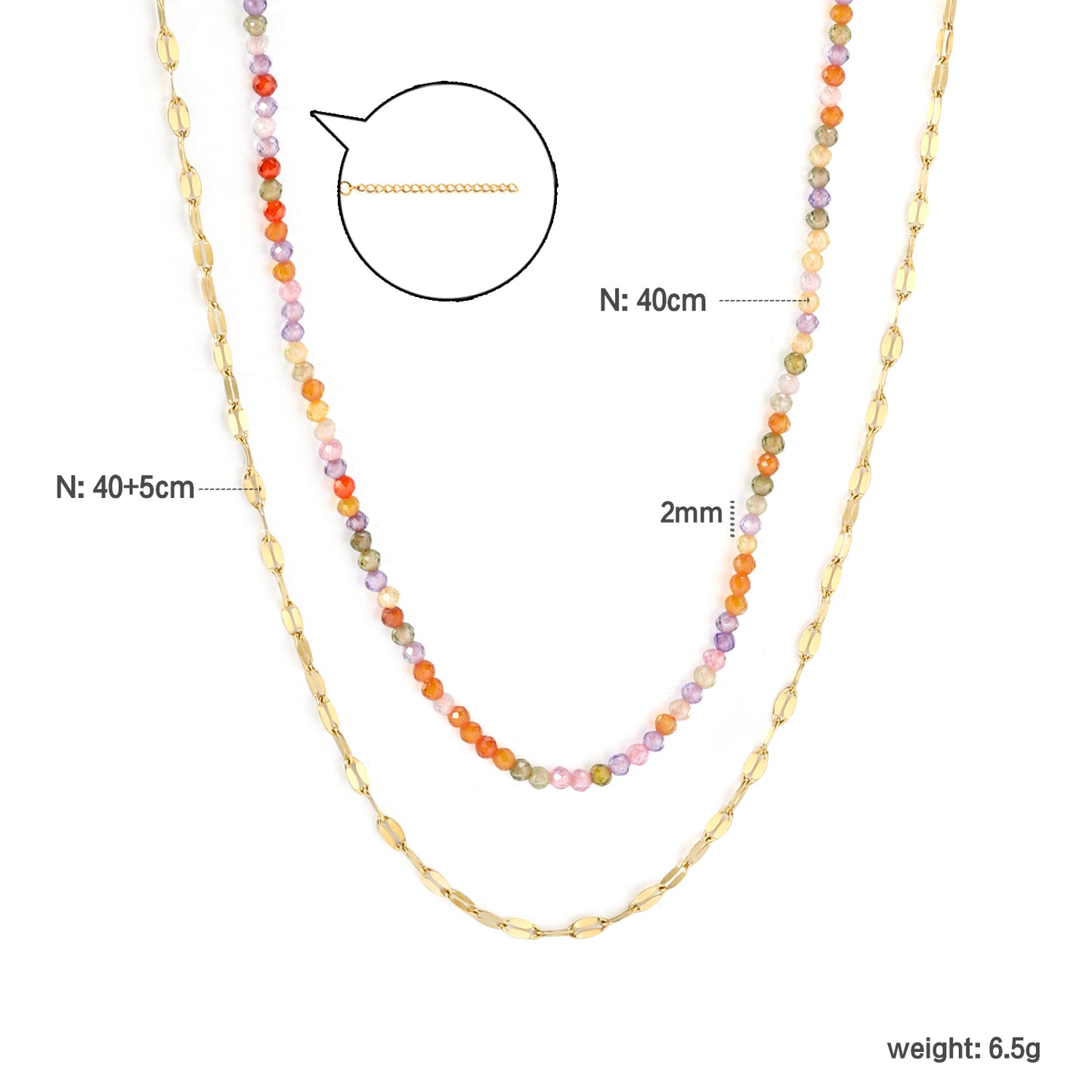 Bohemian Summer Beach Style Stainless Steel Double - Layer Chain with Beaded Necklace