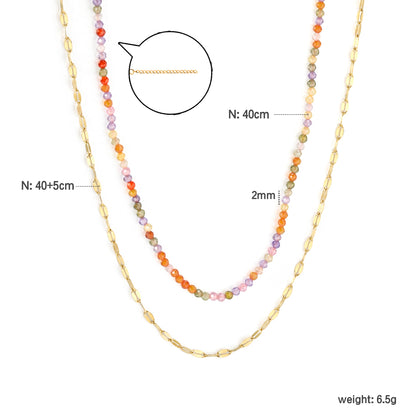 Bohemian Summer Beach Style Stainless Steel Double - Layer Chain with Beaded Necklace