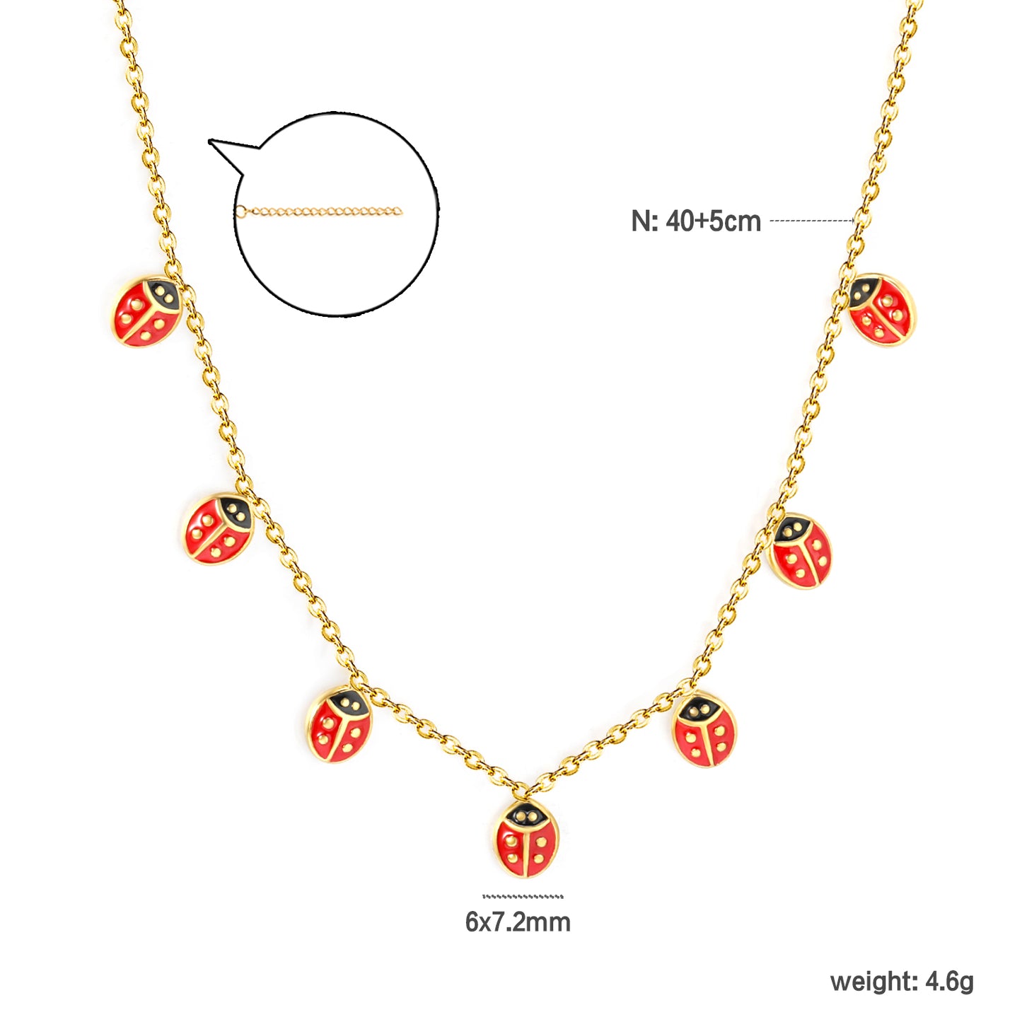 Women Necklace Waterproof & Hypoallergenic Stainless Steel Adorable Ladybug Necklace