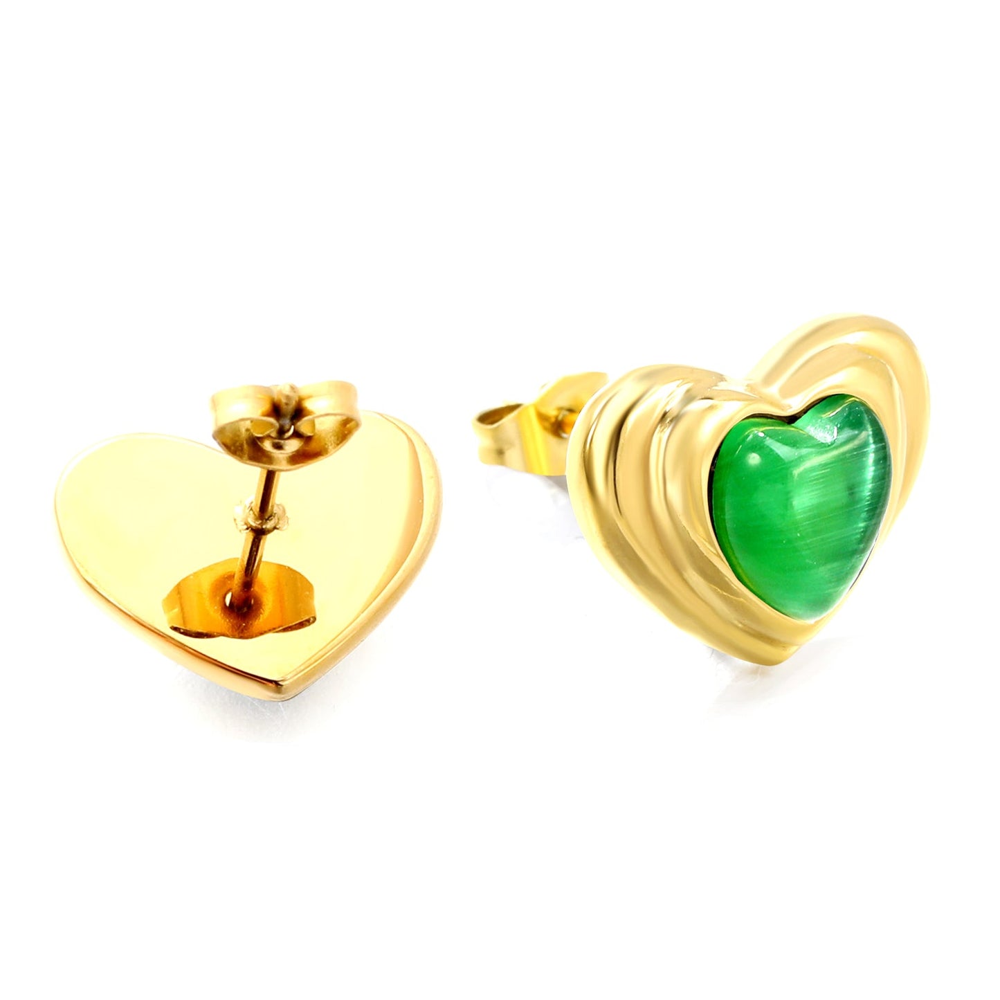 Black & Green Diamond Heart Earrings 15*11mm