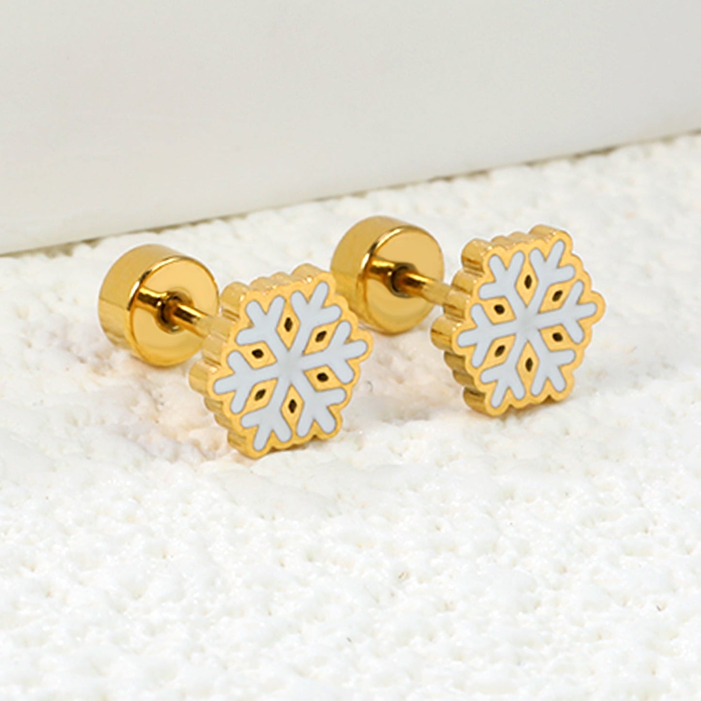 Children's Christmas winter snowflake twist plug earrings gold color
