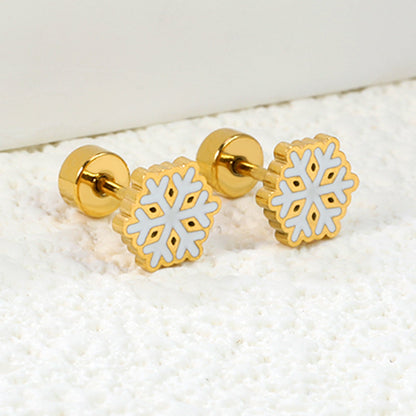 Children's Christmas winter snowflake twist plug earrings gold color