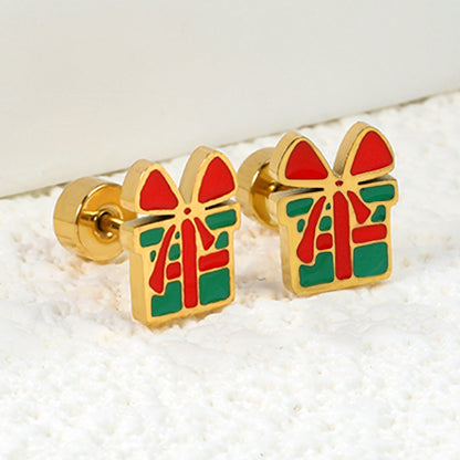 Children's Christmas Gift Twisted Plug Earrings Gold