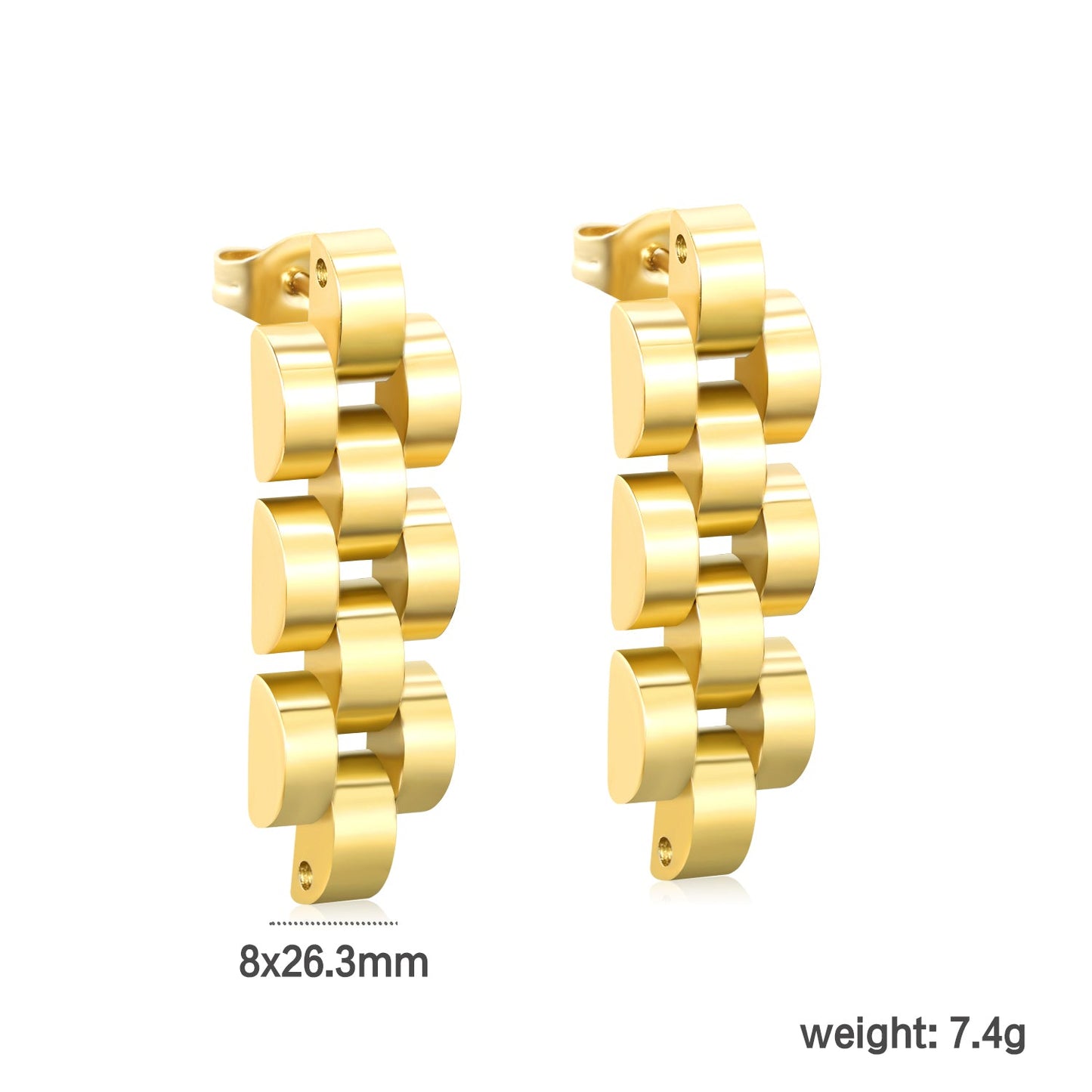 8*26.3mm 4-section bracelet stud earrings gold color