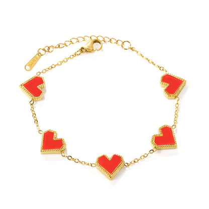 5 Heart with White & Black & Red Shell Bracelet 18+5cm