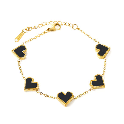 11.3*10.5mm heart shape sticky double-sided white shell/black/red/pink/green horizontal acrylic accessories 18+5cm+6mm round plaque Bracelet gold color