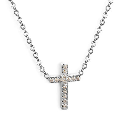 Cross Stainless Steel Pendant Necklace - CNC-Machined Cubic Zirconia on 18K Gold-Plated Stainless Steel