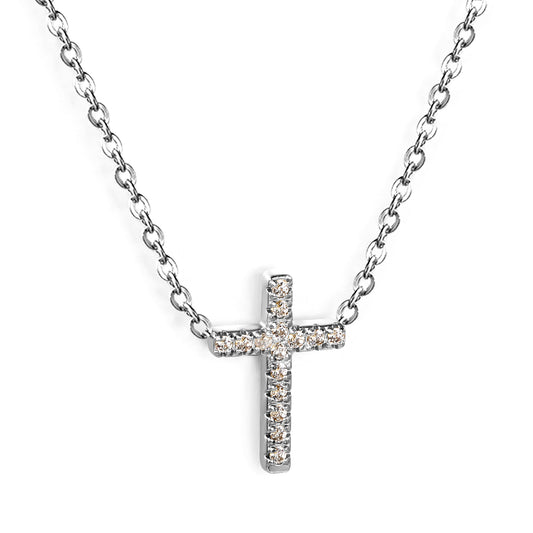 10*15mm White Gold Plated Collar 42+5cm Chain Brass Women Jewelry Set with Zircon Cross Necklace