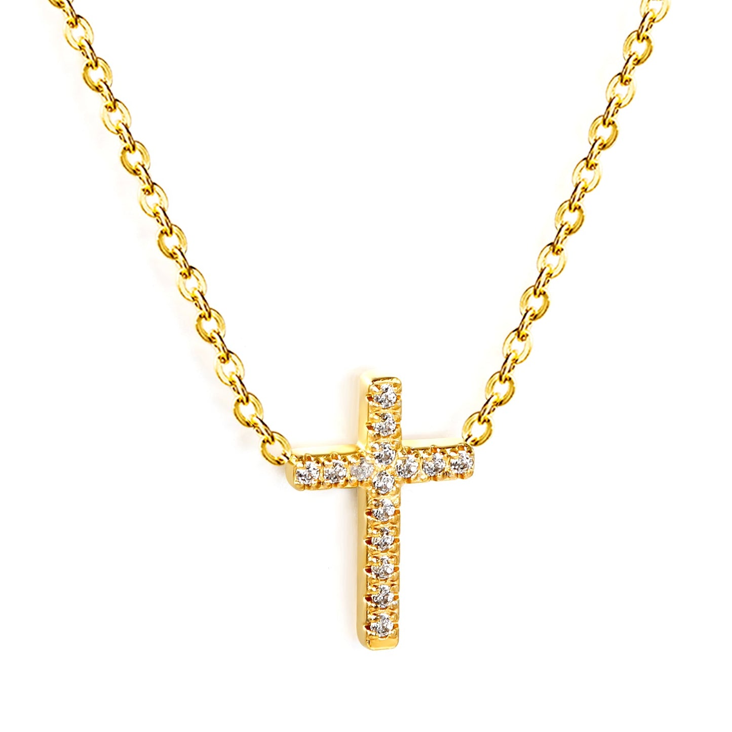 10*15mm cross with white diamond pendant necklace 42+5cm