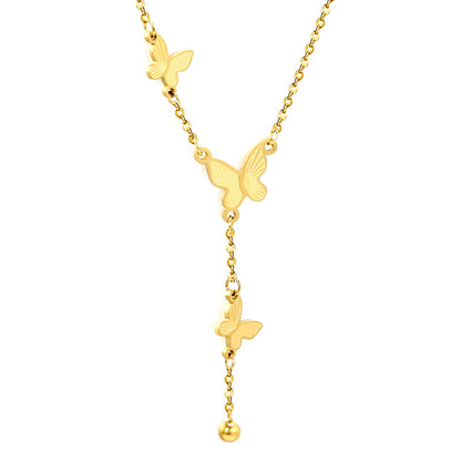3 size textured butterflies + 2 size steel beads accessories necklace 42+5cm