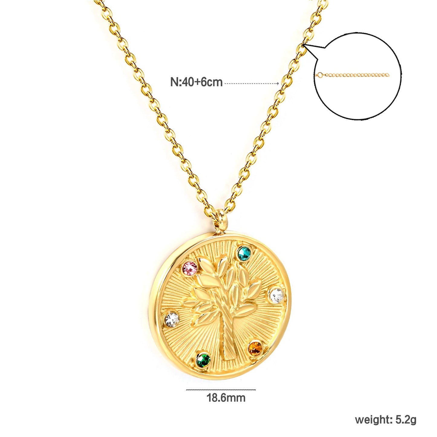 Round Mixed Color Diamonds + Big Tree Pendant Necklace 40+6cm
