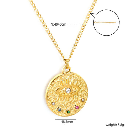 Round Mixed Color Diamonds + Eye Pendant Necklace 40+6cm