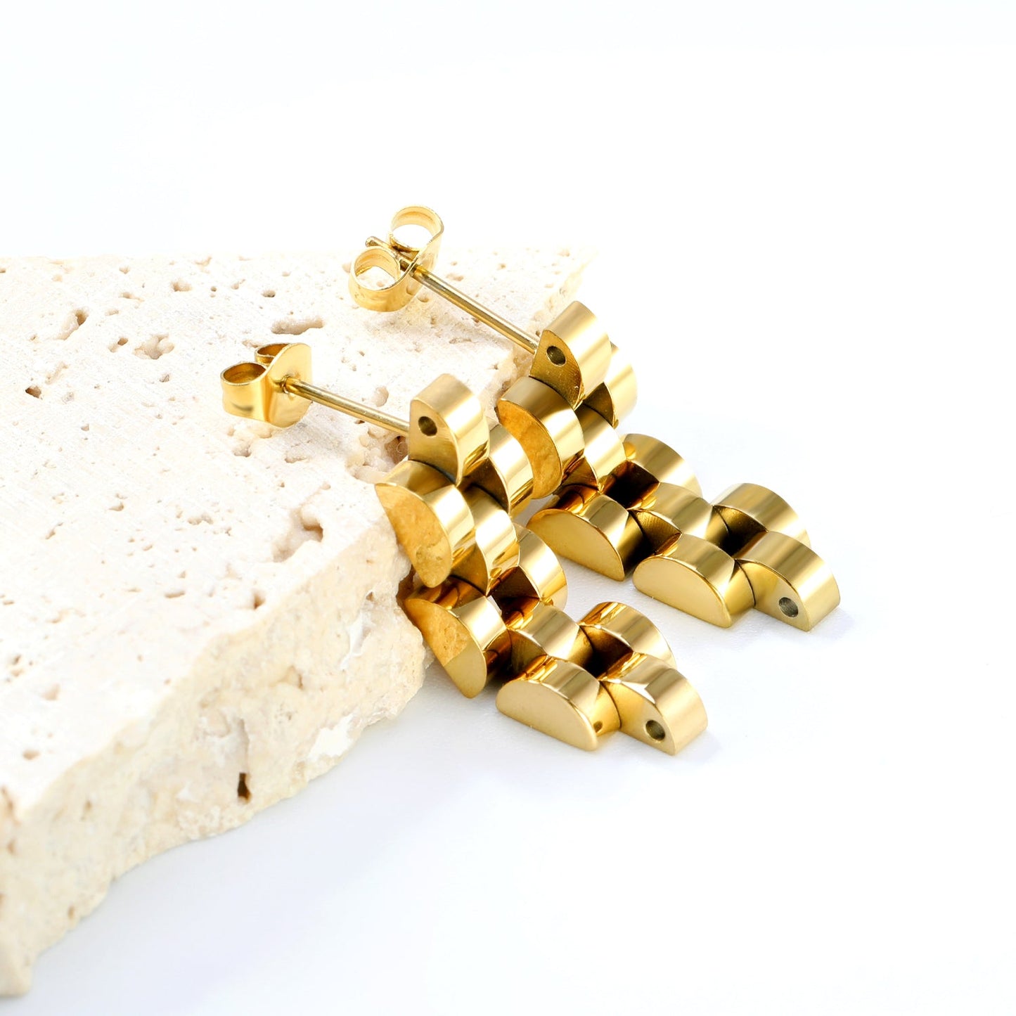 8*26.3mm 4-section bracelet stud earrings gold color