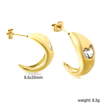 C-shaped size head with heart-shaped white diamond earrings 9.3*23mm