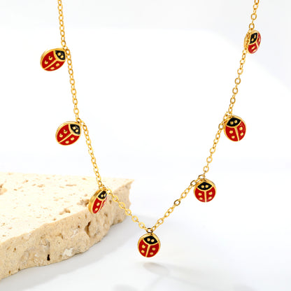 Women Necklace Waterproof & Hypoallergenic Stainless Steel Adorable Ladybug Necklace