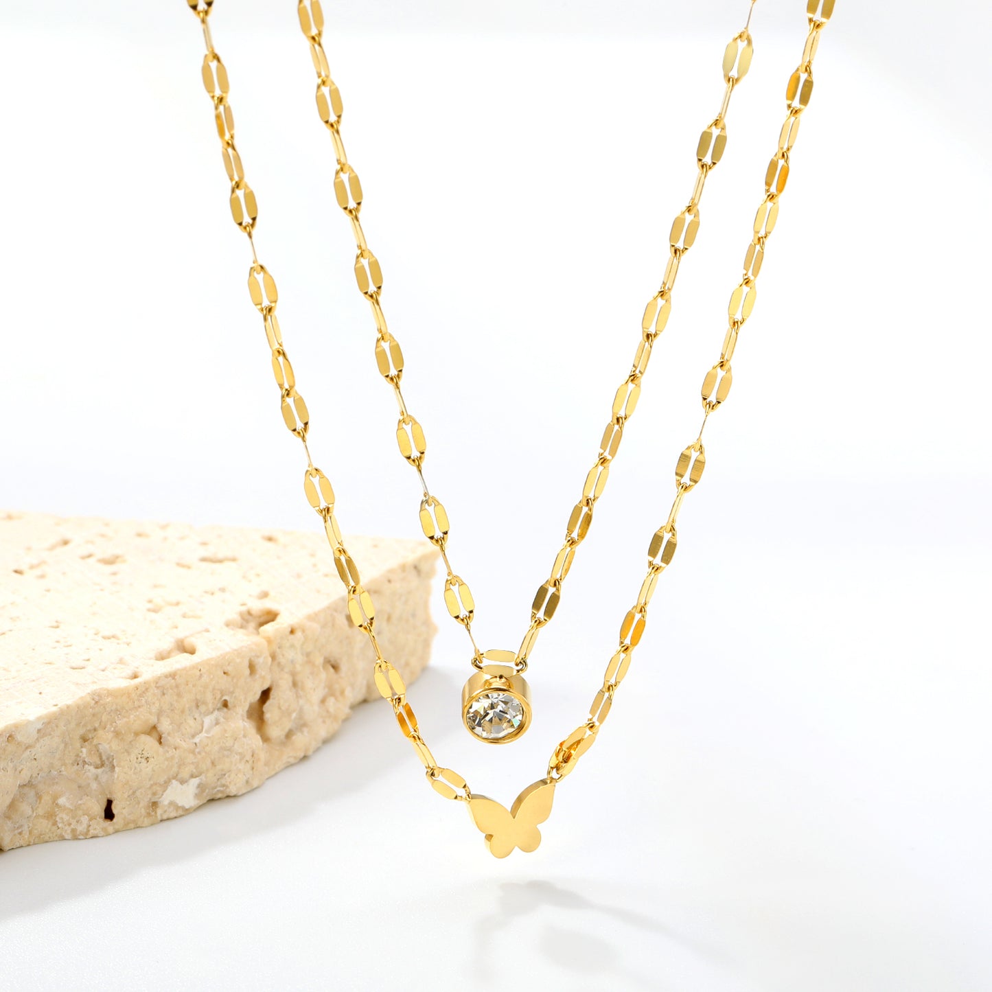 nickel-free Stainless Steel Double-Layer Chain with Butterfly Pendant