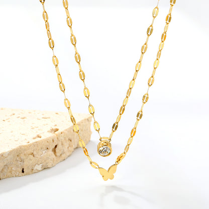 nickel-free Stainless Steel Double-Layer Chain with Butterfly Pendant