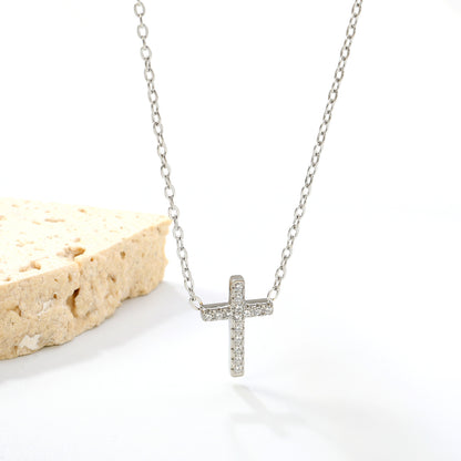10*15mm White Gold Plated Collar 42+5cm Chain Brass Women Jewelry Set with Zircon Cross Necklace