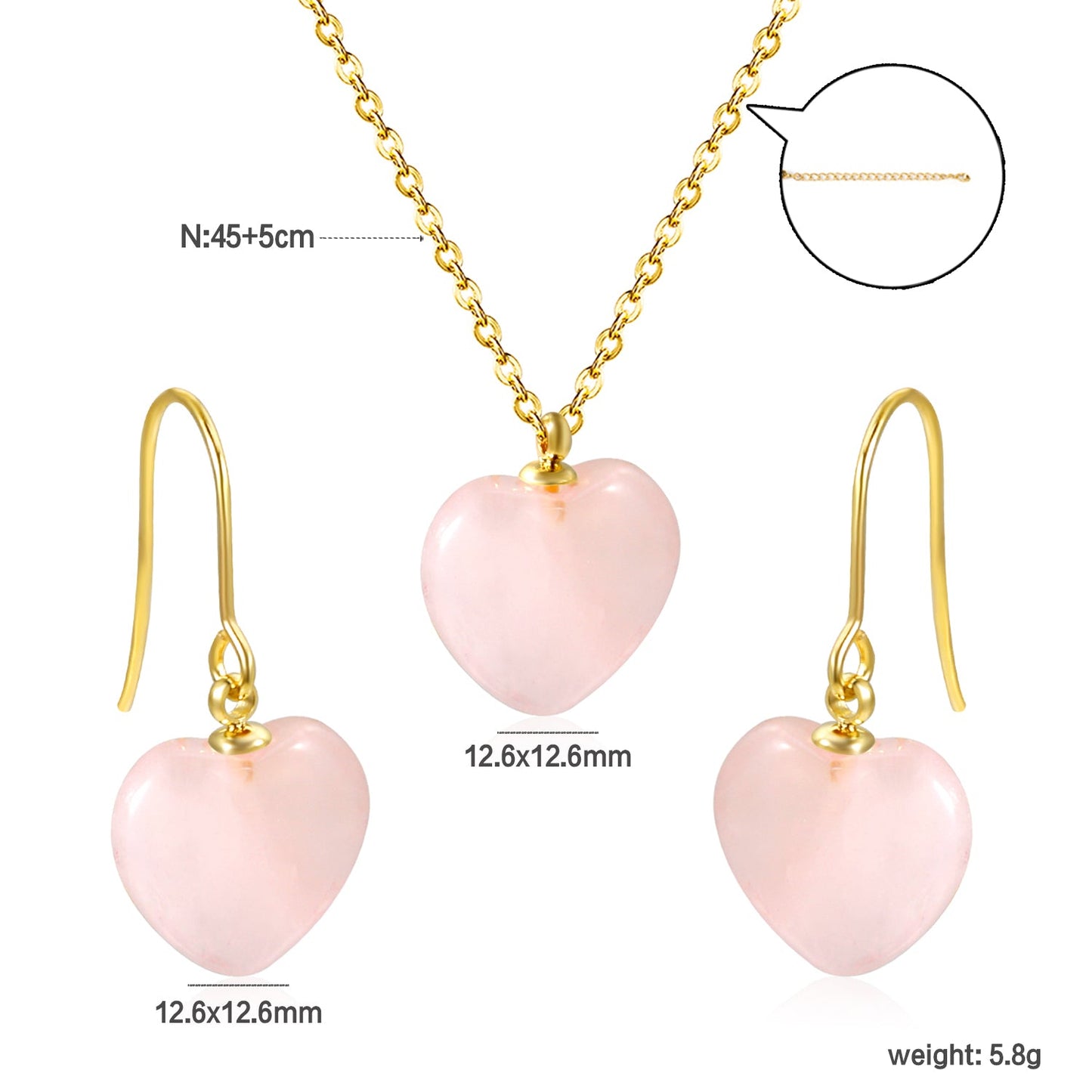 12.6*12.6mm Heart Pink Natural Stone Set