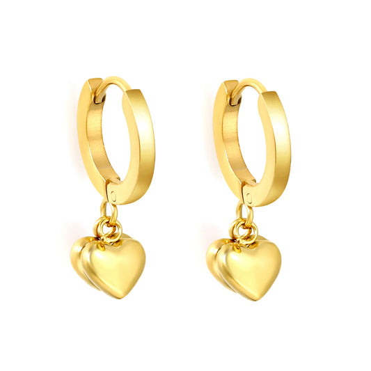 Colorful Heart Drop Huggie Hoop Earrings | MOQ 12 | 18K Gold Plated Stainless Steel Sweet Earrings Wholesale