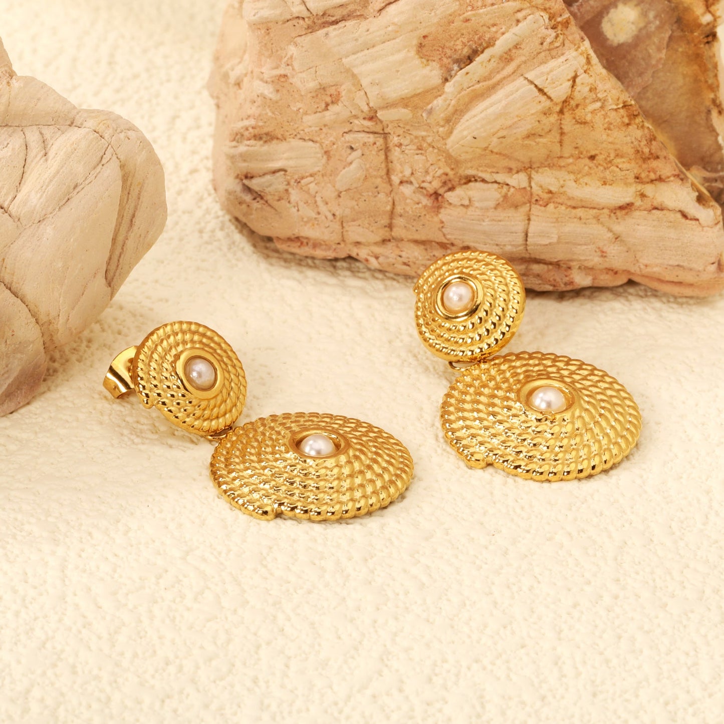 13.4mm Small Threaded Cap with White Pearl + 22mm Large Threaded Cap with White Pearl Stud Earrings