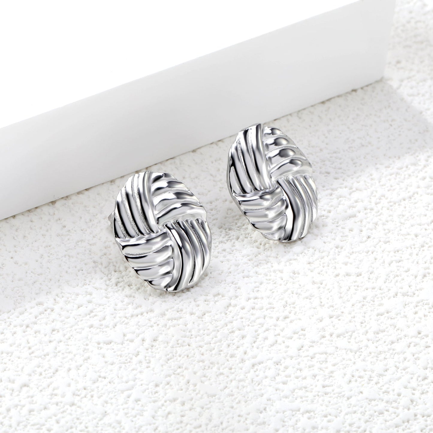 16*19.5mm Oval with Braided Earrings Steel Color