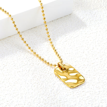 Elegant Textured Stainless Steel Pendant Necklace - 18K Gold-Plated Relief Jewelry