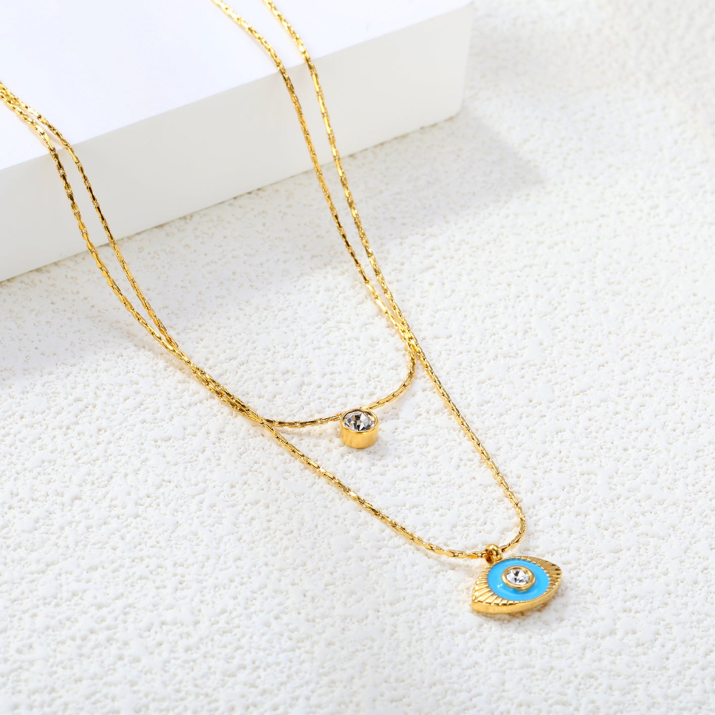 Stainless Steel Double-Layer Chain with Eye Pendant 18k gold plated