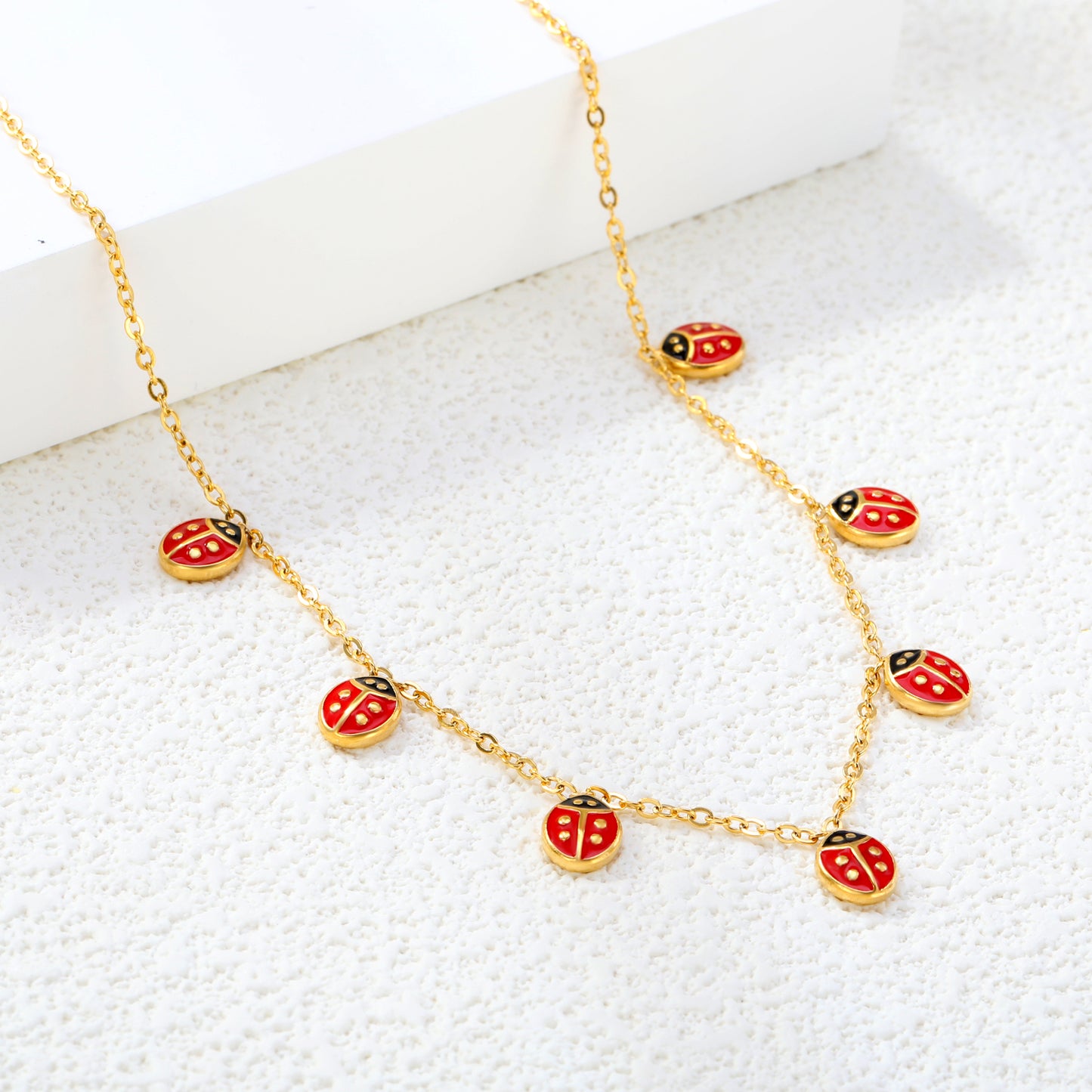 Women Necklace Waterproof & Hypoallergenic Stainless Steel Adorable Ladybug Necklace