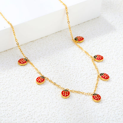 Women Necklace Waterproof & Hypoallergenic Stainless Steel Adorable Ladybug Necklace