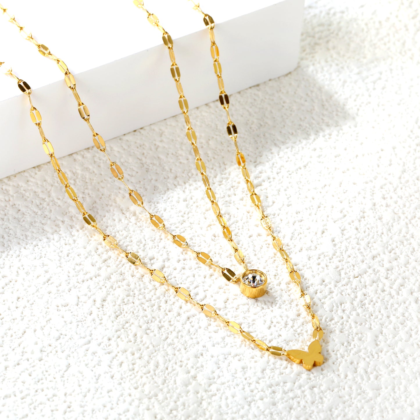 nickel-free Stainless Steel Double-Layer Chain with Butterfly Pendant
