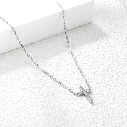 Cross Stainless Steel Pendant Necklace - CNC-Machined Cubic Zirconia on 18K Gold-Plated Stainless Steel