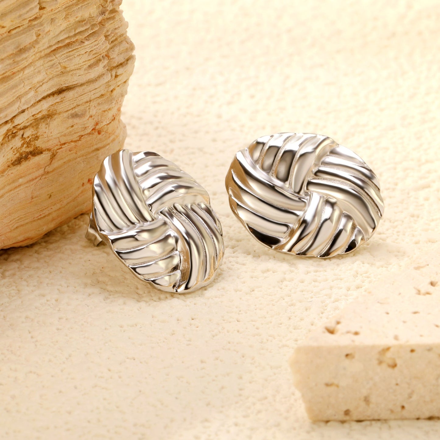 16*19.5mm Oval with Braided Earrings Steel Color