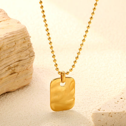 Elegant Textured Stainless Steel Pendant Necklace - 18K Gold-Plated Relief Jewelry
