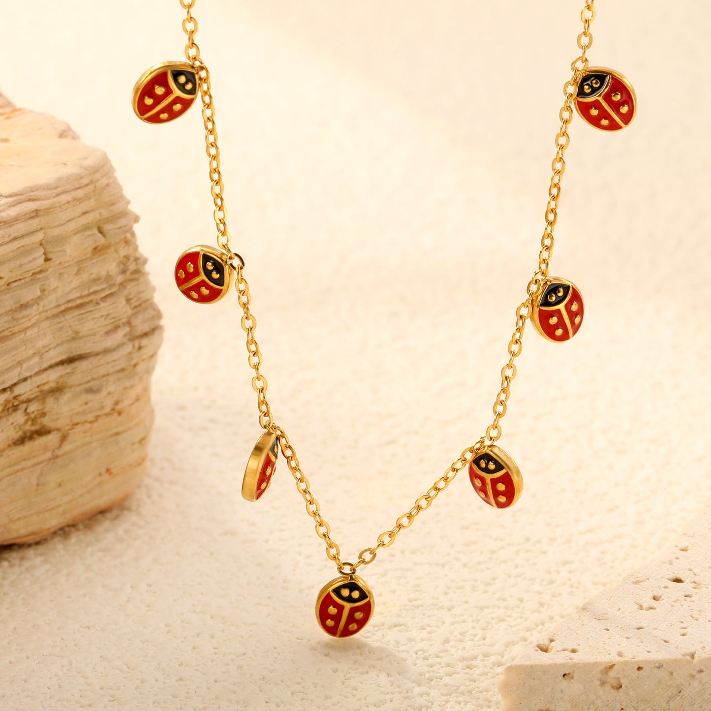 Women Necklace Waterproof & Hypoallergenic Stainless Steel Adorable Ladybug Necklace