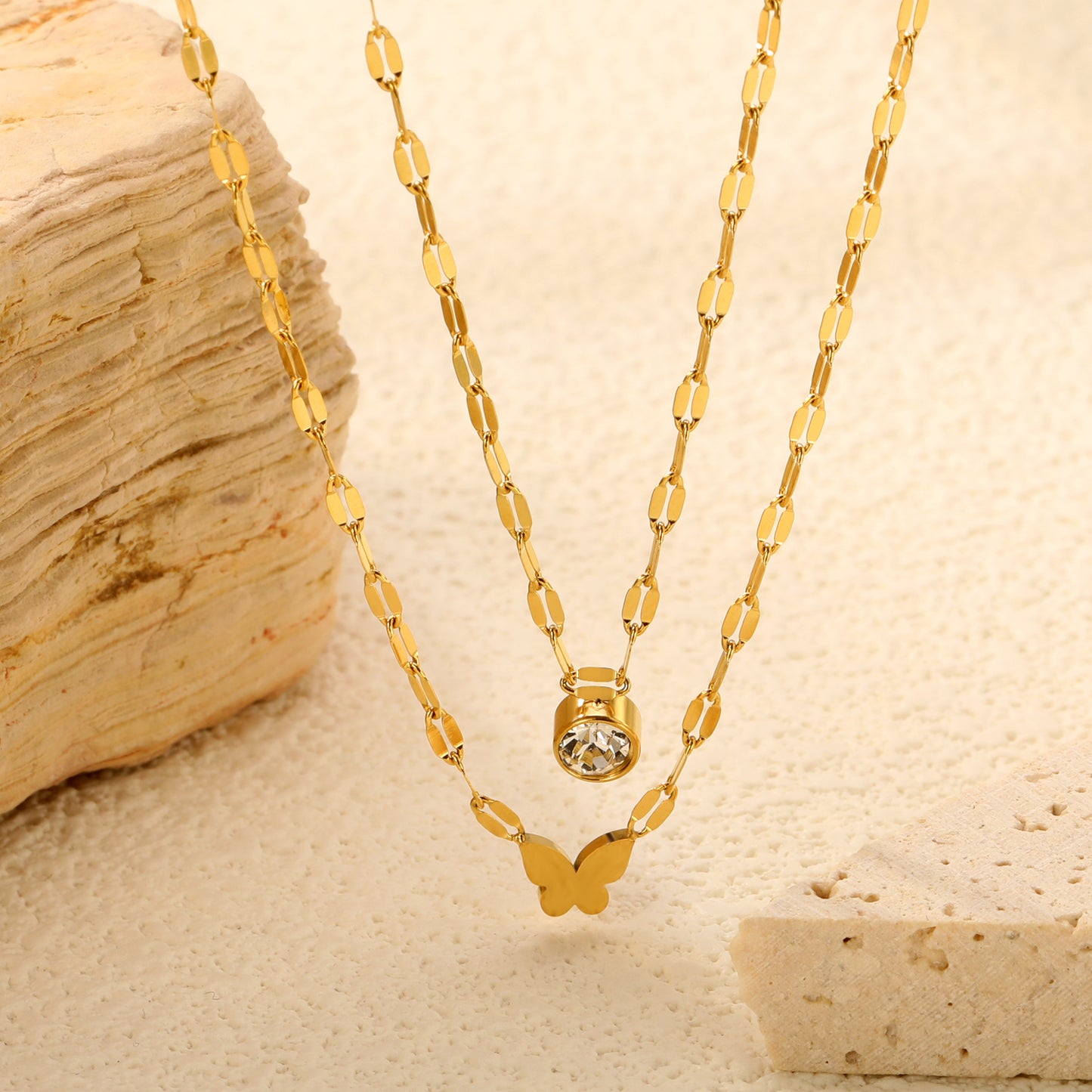 nickel-free Stainless Steel Double-Layer Chain with Butterfly Pendant