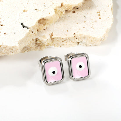 Rectangle with multi-color eyeballs multi-color bottom drop earrings 9*11mm