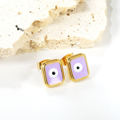 Rectangle with multi-color eyeballs multi-color bottom drop earrings 9*11mm